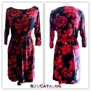 🎉HP🎉 MERONA Black & Red Floral Midi Dress - S